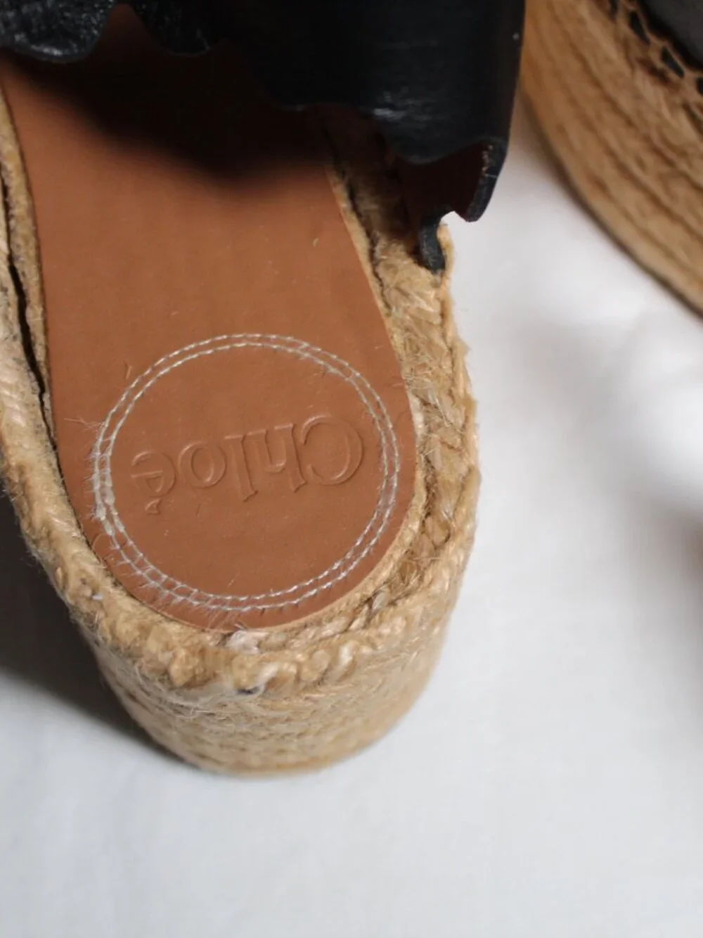 Chloe Chloé Lauren Scalloped Espadrille Sandals Black Slingback Platform 40